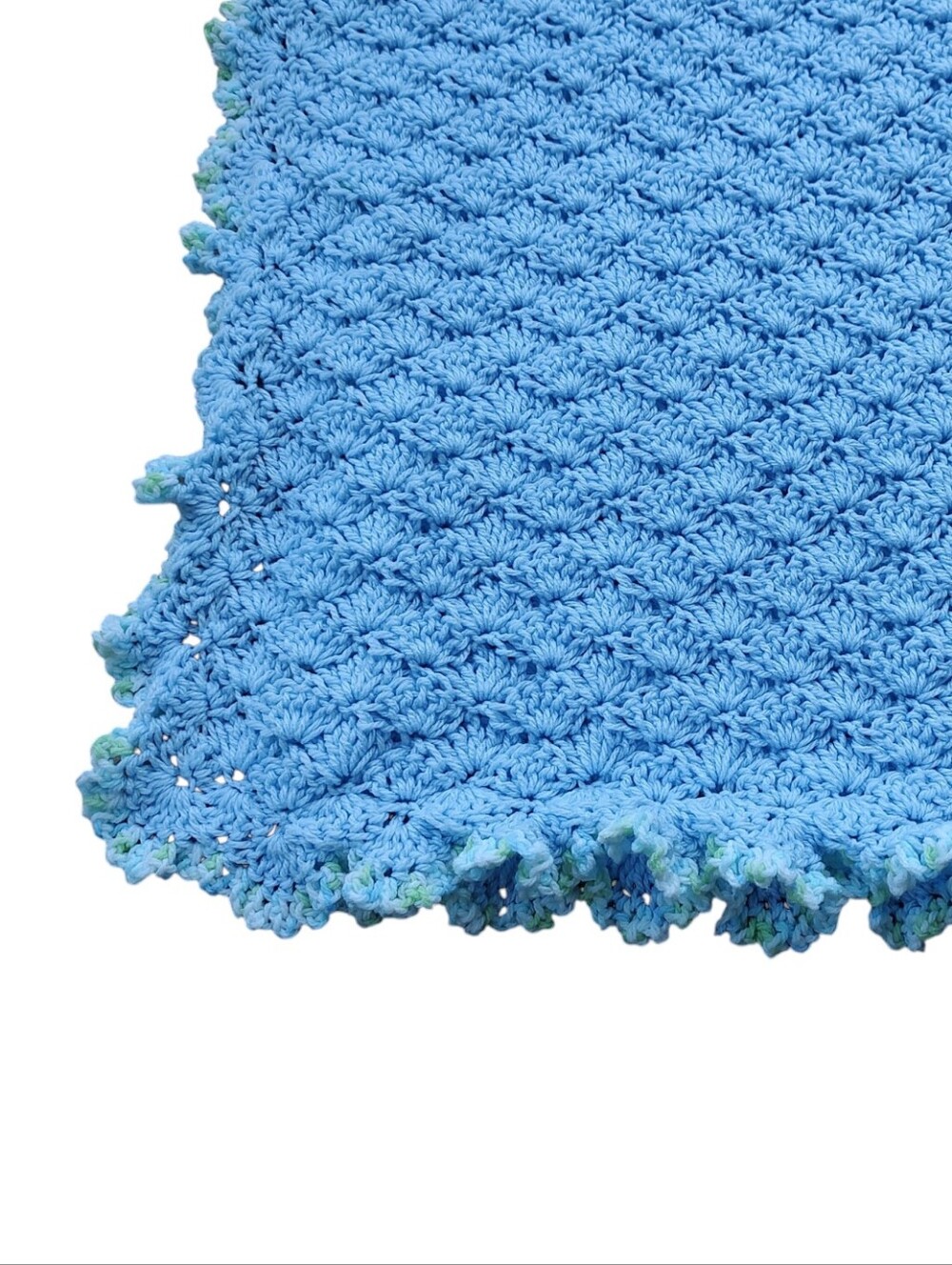 Vintage Baby Boy Blue Crochet Throw with Ruffled Edge - Picture 2 of 4